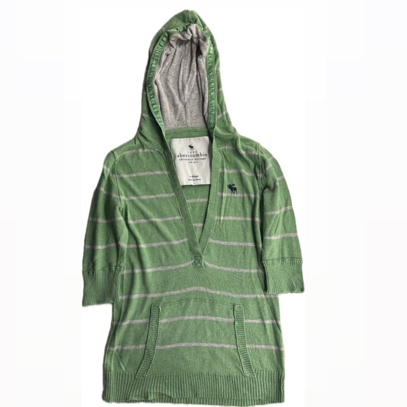 Vintage Rare Abercrombie and Fitch Adirondack 3/4 Sleeve Knit Hoodie,100% Cotton - Picture 1 of 4